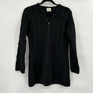 Kilronan Knitwear Womens Irish Merino Chunky Cable Knit Full Zip Sweater Sz S